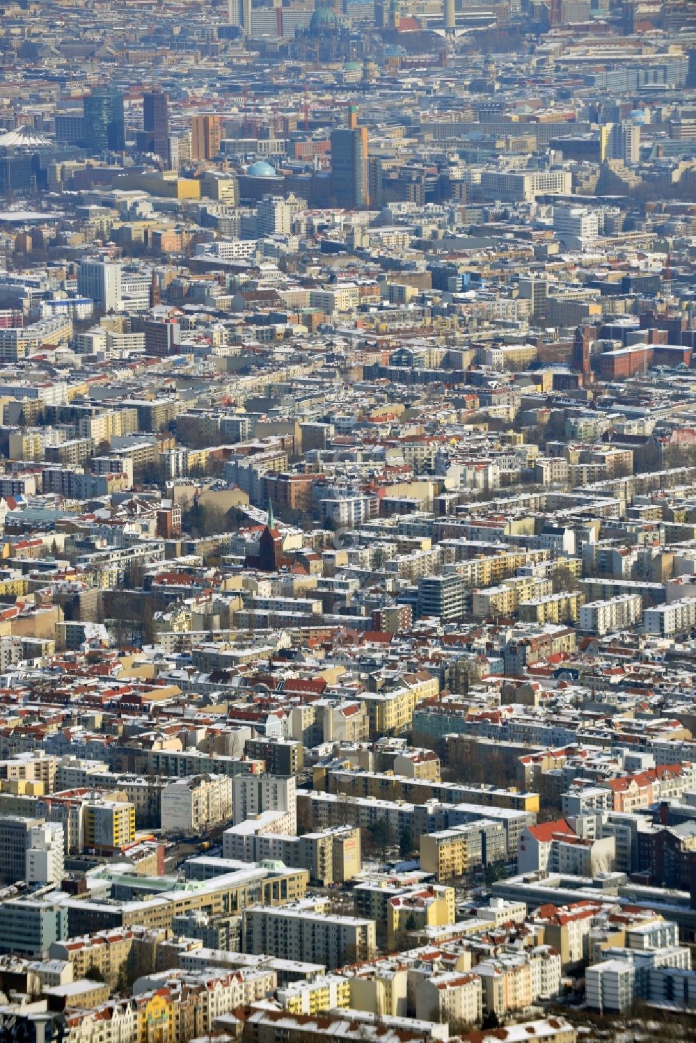 Berlin from the bird's eye view: Winter snow covered neighborhoods in the Berlin district of Charlottenburg - Wilmersdorf