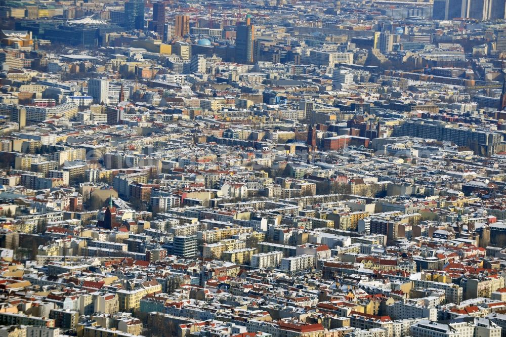 Aerial image Berlin - Winter snow covered neighborhoods in the Berlin district of Charlottenburg - Wilmersdorf