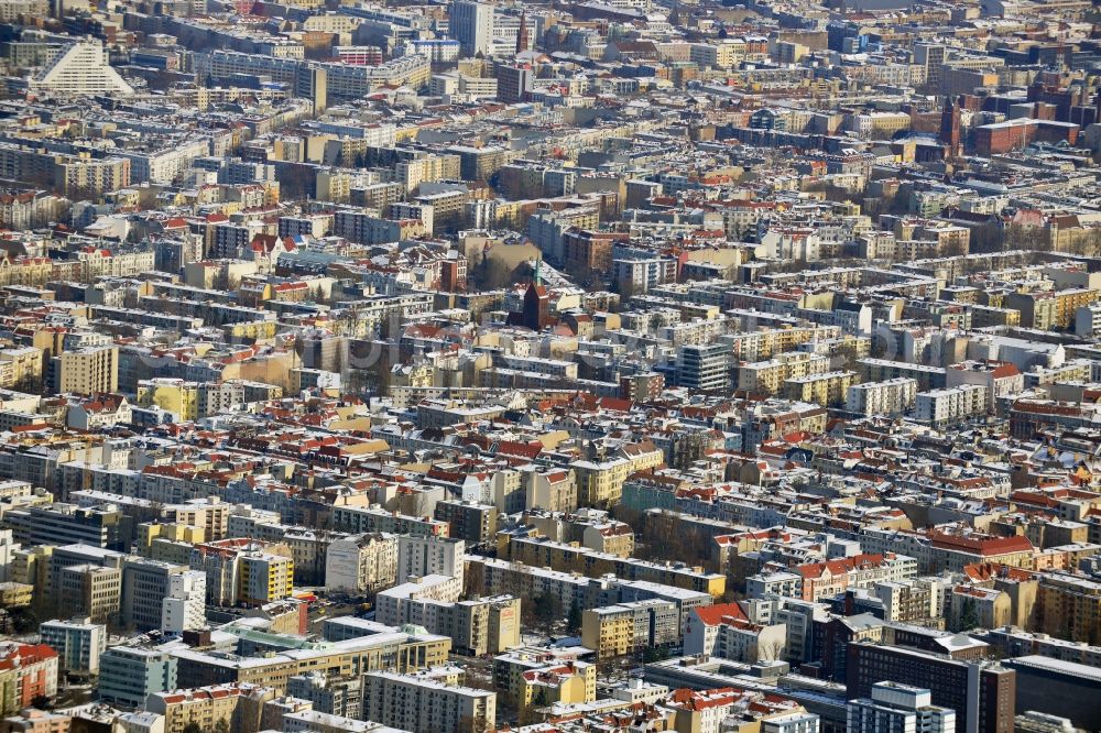 Berlin from the bird's eye view: Winter snow covered neighborhoods in the Berlin district of Charlottenburg - Wilmersdorf