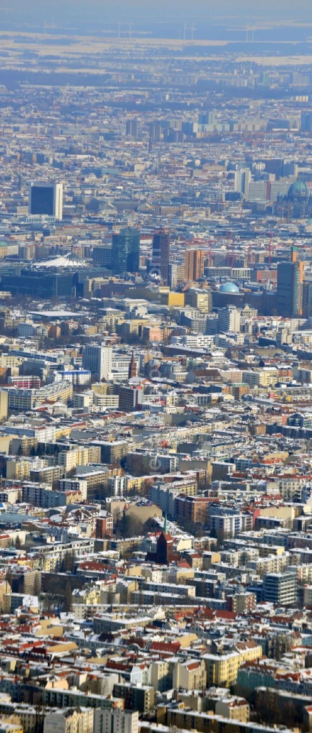 Aerial image Berlin - Winter snow covered neighborhoods in the Berlin district of Charlottenburg - Wilmersdorf