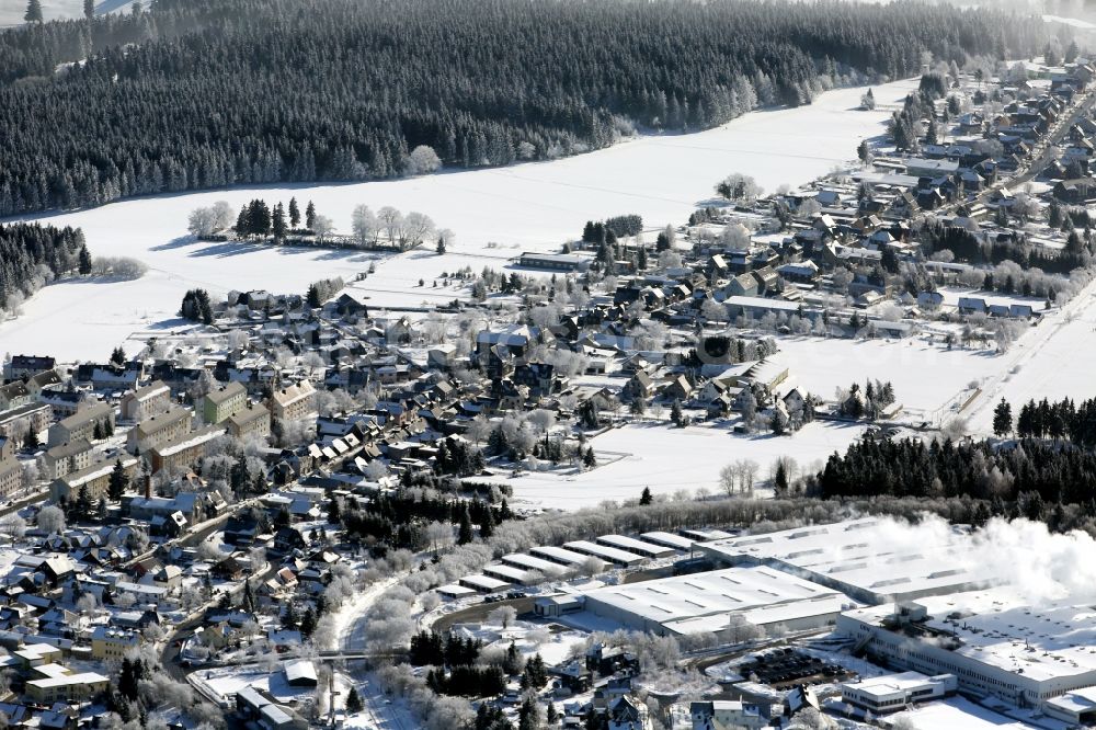 Neuhaus am Rennweg from above - Winter with snow covered village in Neuhaus am Rennweg in Thuringia