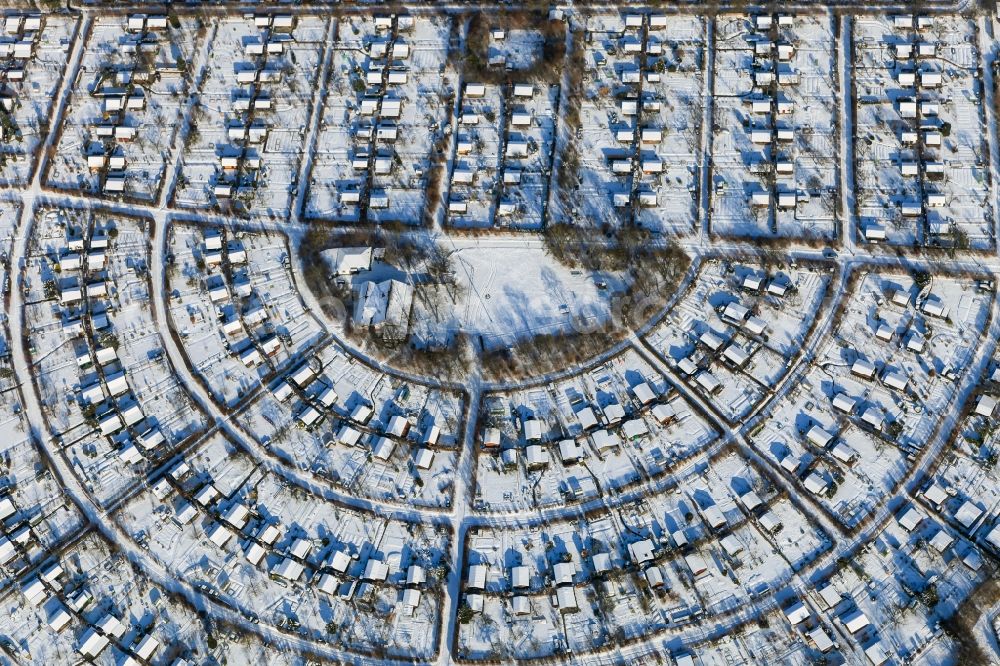 Aerial image München - Wintry round arch of a allotment gardening in Munich in Bavaria