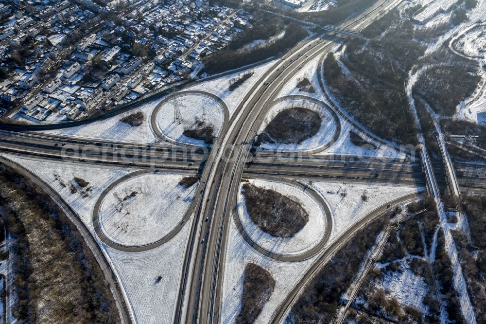 Velbert from above - Winter covered with snow junction Essen-Nord motorway and A42 motorway B224 in Velbert in North Rhine-Westphalia