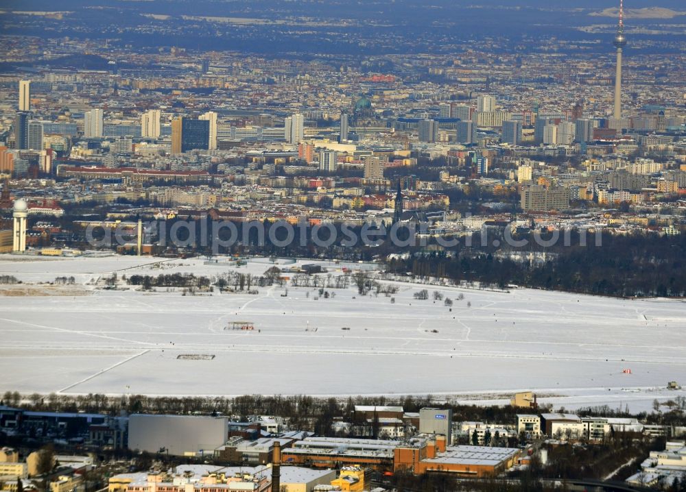 Aerial image Berlin - View of the runway of the former airport Berlin-Tempelhof. By October 2008 it was one of three airports in the Berlin area. Today the site is used by the Berlin population as a recreational area