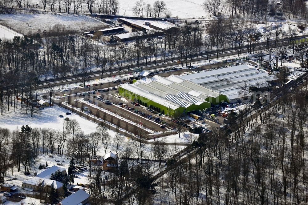 Dahlwitz - Hoppegarten from above - Winter with snow covered grounds of the garden market in Dahlwitz - Hoppegarten in Brandenburg