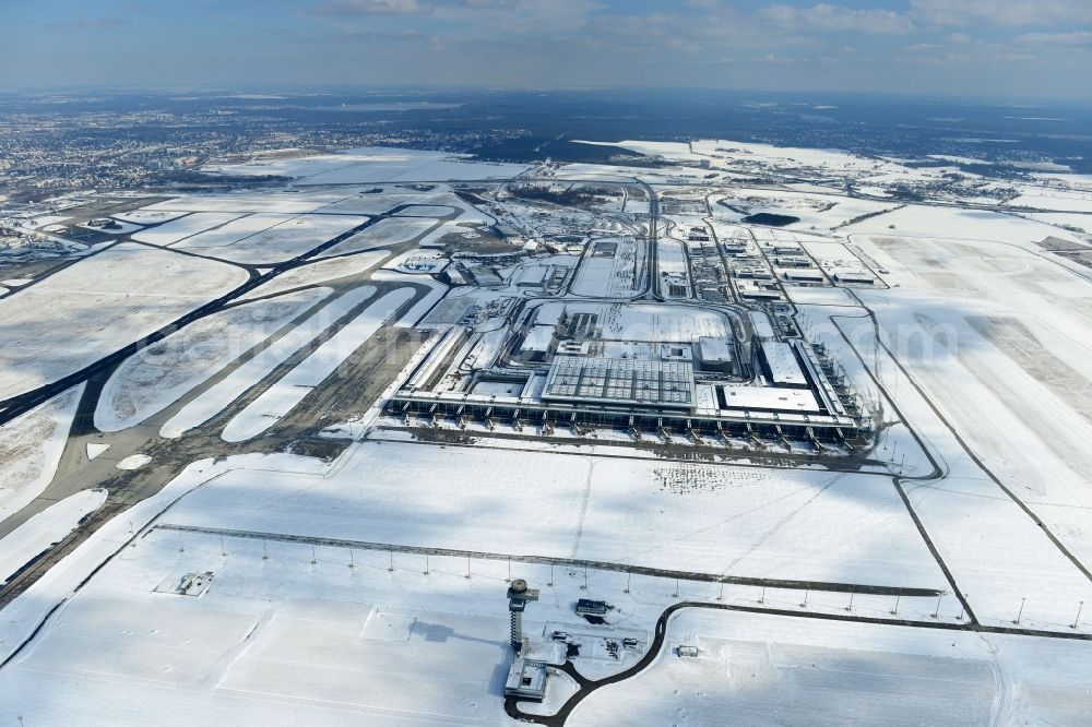 Aerial image Schönefeld - Site of the new airport BER / BBI AIRPORT BERLIN BRANDENBURG Willi Brandt in Schönefeld in Brandenburg. The new terminal is in the south of the airport Berlin -Schoenefeld quality built