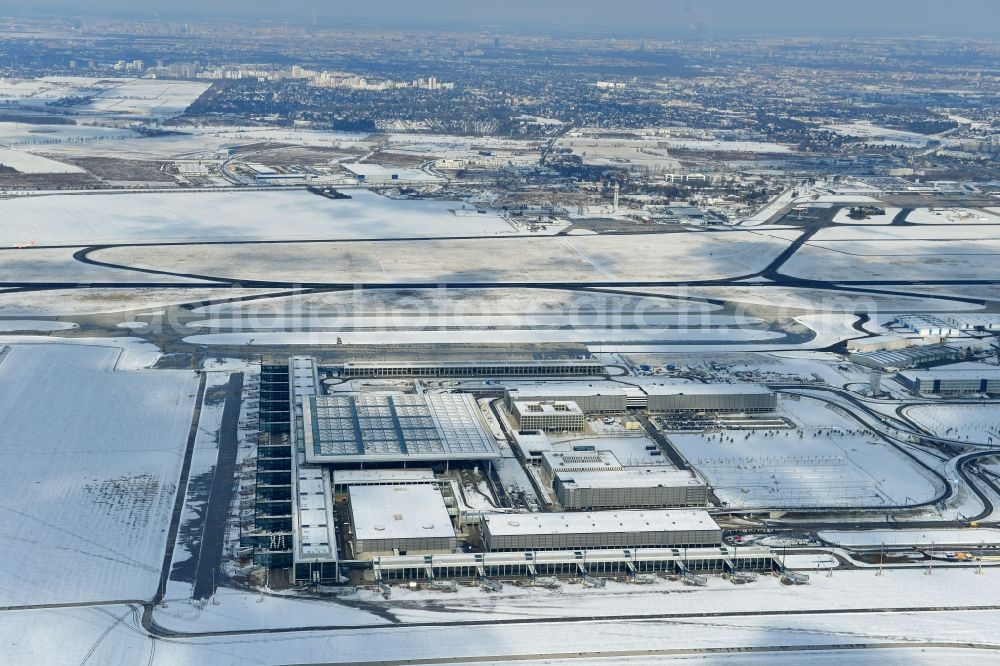 Schönefeld from the bird's eye view: Site of the new airport BER / BBI AIRPORT BERLIN BRANDENBURG Willi Brandt in Schönefeld in Brandenburg. The new terminal is in the south of the airport Berlin -Schoenefeld quality built