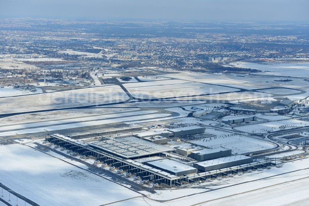 Schönefeld from above - Site of the new airport BER / BBI AIRPORT BERLIN BRANDENBURG Willi Brandt in Schönefeld in Brandenburg. The new terminal is in the south of the airport Berlin -Schoenefeld quality built