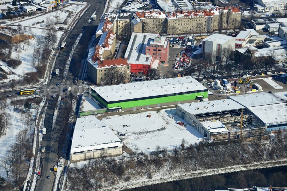 Aerial photograph Berlin Tempelhof - Winter covered with snow industrial area in Berlin Tempelhof