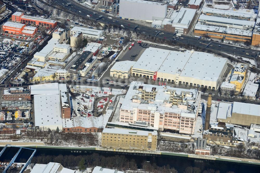 Berlin Tempelhof from above - Winter covered with snow industrial area in Berlin Tempelhof