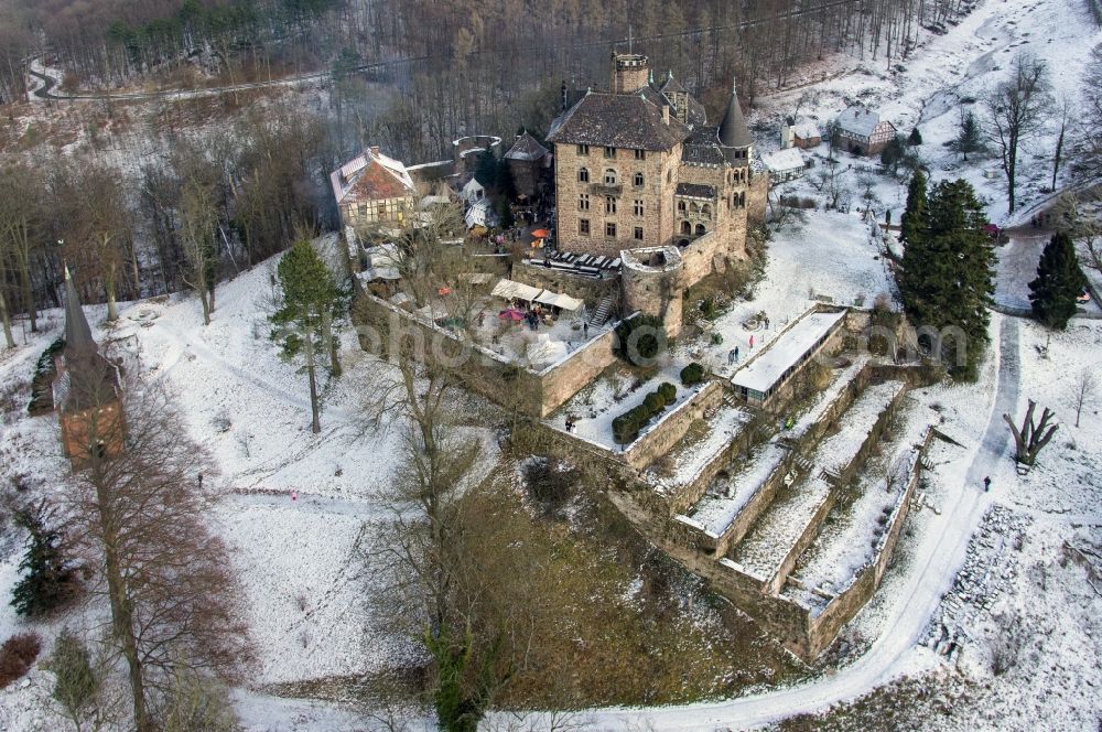 Aerial image Witzenhausen - Wintry covered with snow castle Berlepsch at Witzenhausen in Hesse