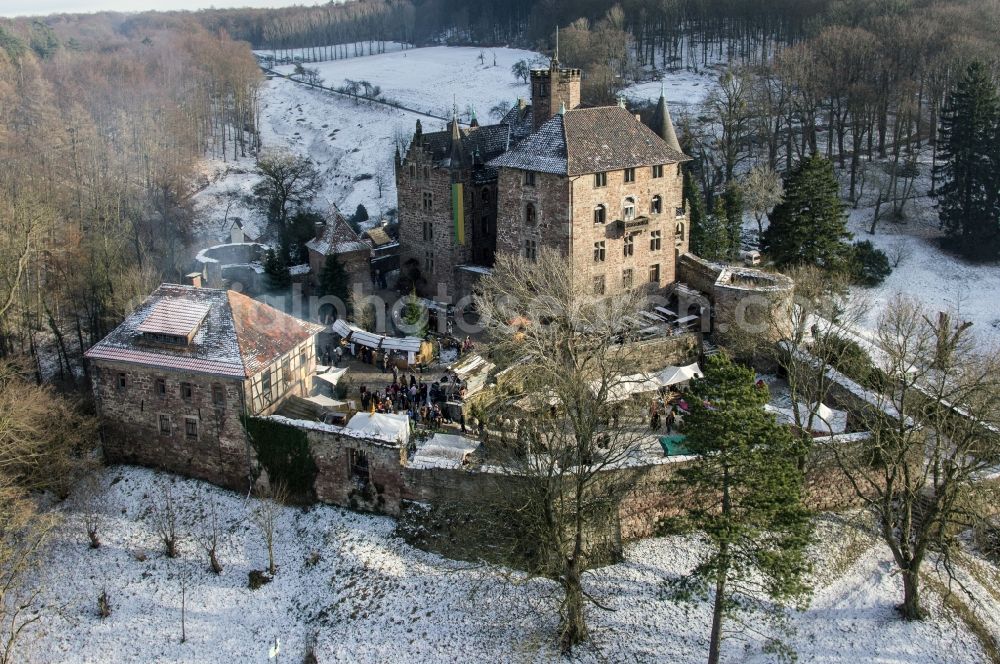 Witzenhausen from above - Wintry covered with snow castle Berlepsch at Witzenhausen in Hesse