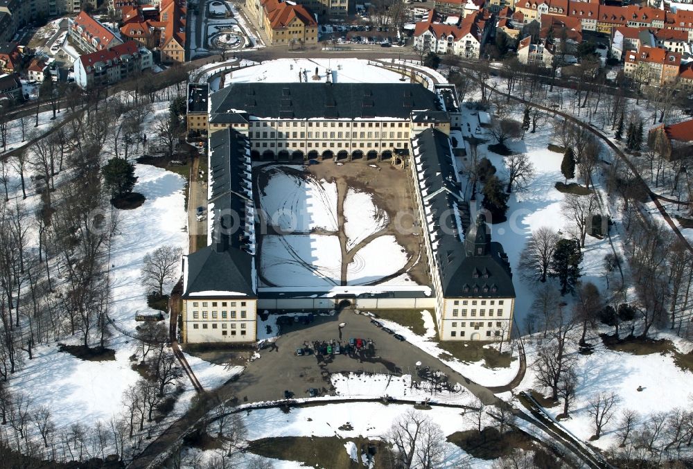 Gotha from above - Wintry covered with snow castle Friedenstein in Gotha in Thuringia