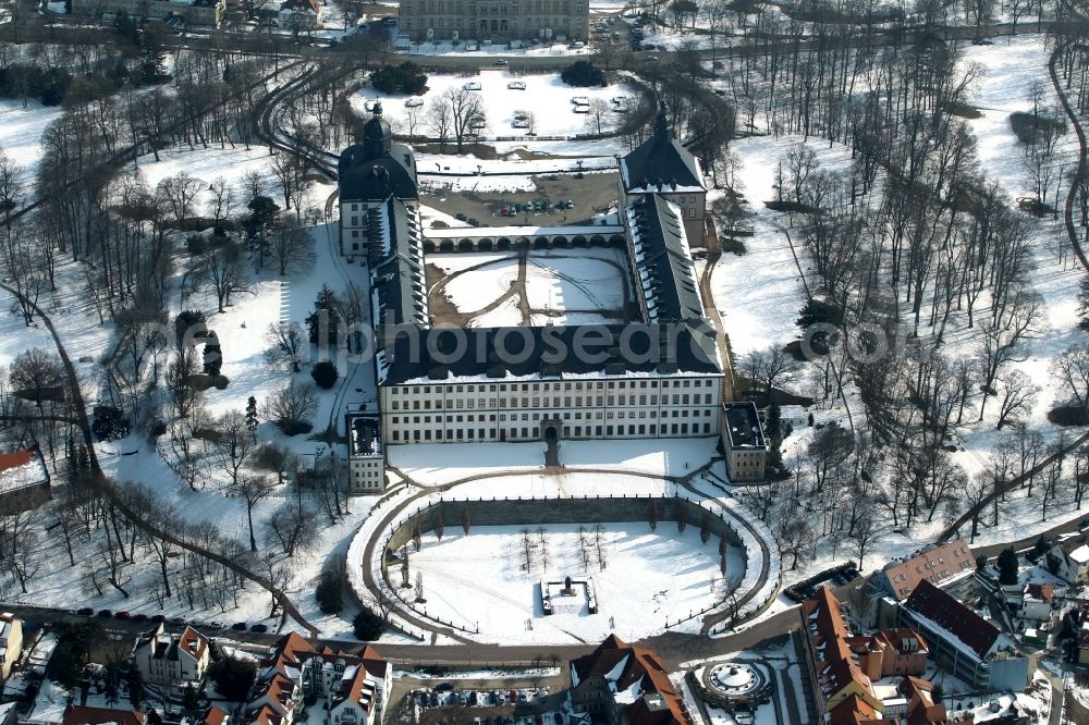 Gotha from above - Wintry covered with snow castle Friedenstein in Gotha in Thuringia