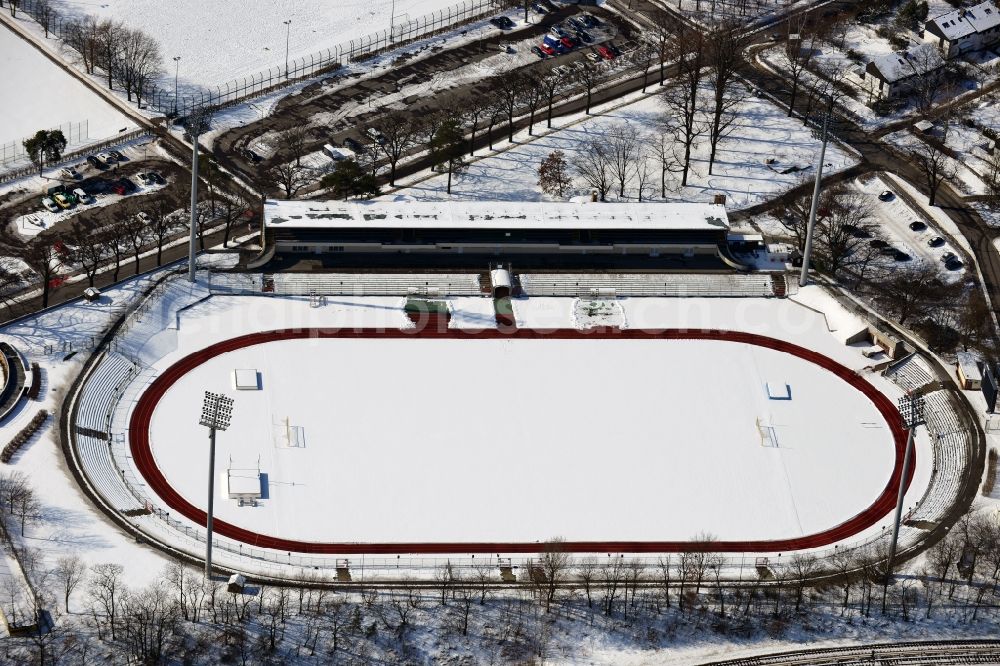 Berlin from above - Winter covered with snow stadium Mommsenstadion in Berlin - Charlottenburg