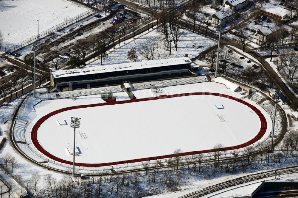 Aerial image Berlin - Winter covered with snow stadium Mommsenstadion in Berlin - Charlottenburg