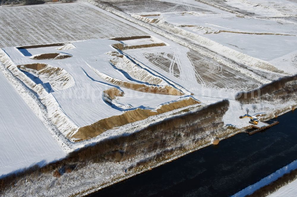 Elbe-Parey from above - Wintry snowy eposition surfaces in Bergzow on the Elbe-Havel Canal in the state of Saxony-Anhalt