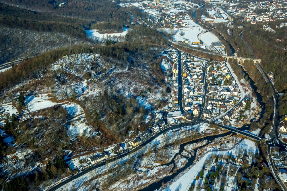 Aerial photograph Arnsberg - Wintry snowy old town of Arnsberg in the federal state North Rhine-Westphalia