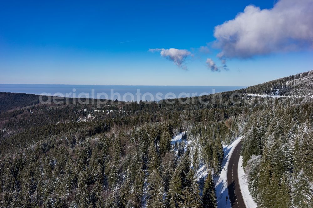 Aerial photograph Seebach - Wintry snowy treetops in a wooded area in Seebach in the state Baden-Wuerttemberg