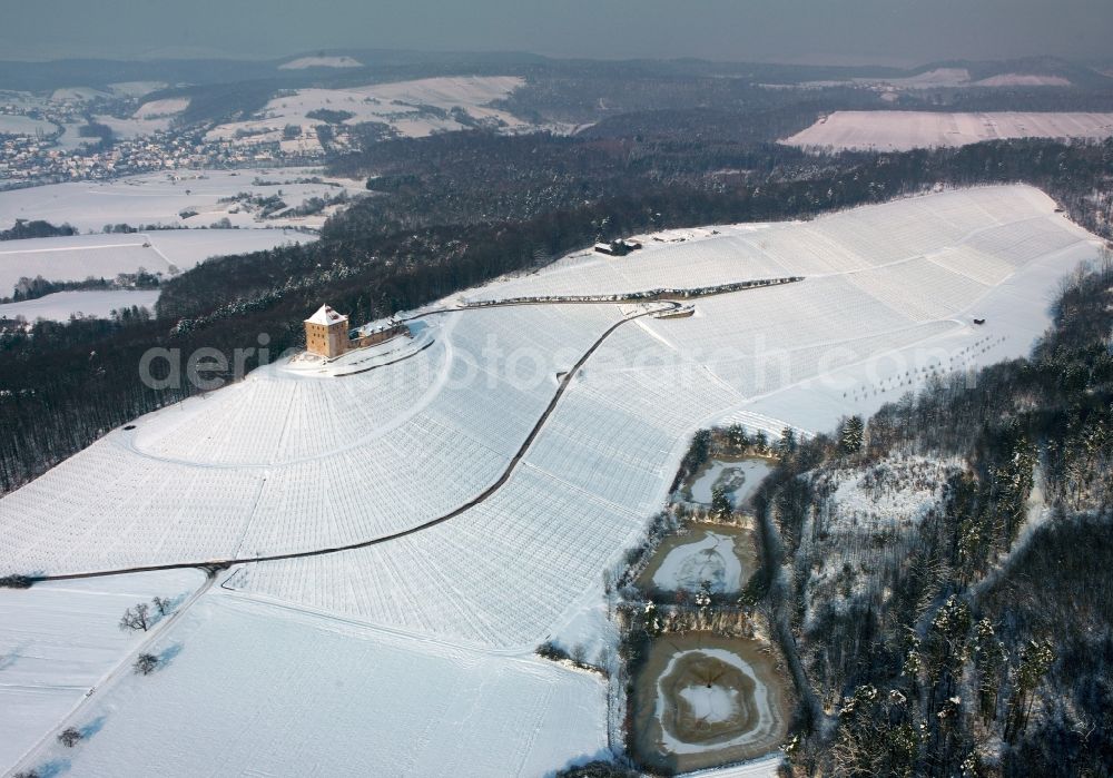 Abstatt from above - Wintry snowy Wildeck Castle, also called Castle Wildeck nearAbstatt in Baden-Württemberg