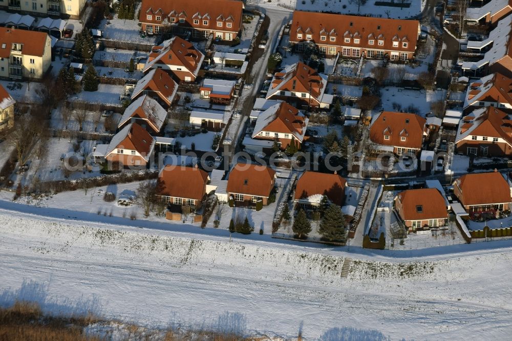 Gerwisch from above - Wintry snowy village view in Gerwisch in the state Saxony-Anhalt