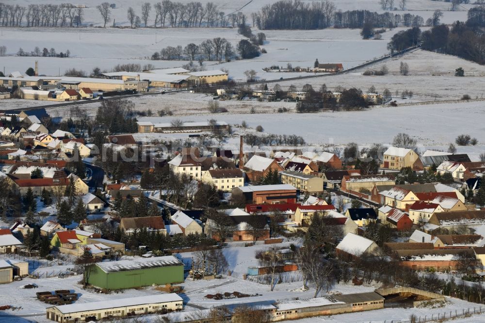 Aerial image Genthin - Wintry snowy village view in Gladau in the state Saxony-Anhalt