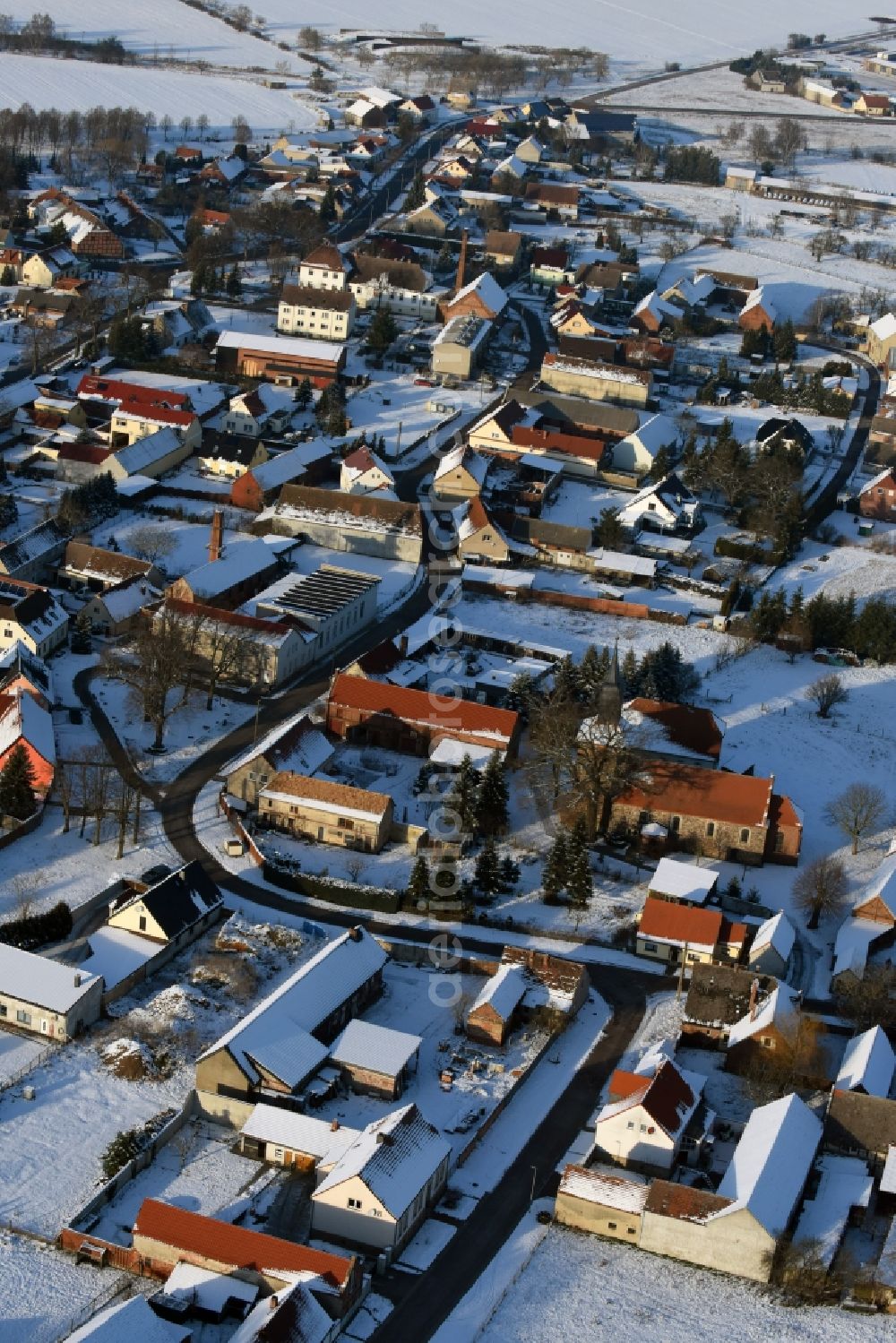 Aerial photograph Genthin - Wintry snowy village view in Gladau in the state Saxony-Anhalt