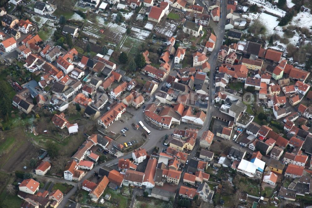 Aerial image Wackernheim - Wintry snowy village view in Wackernheim in the state Rhineland-Palatinate