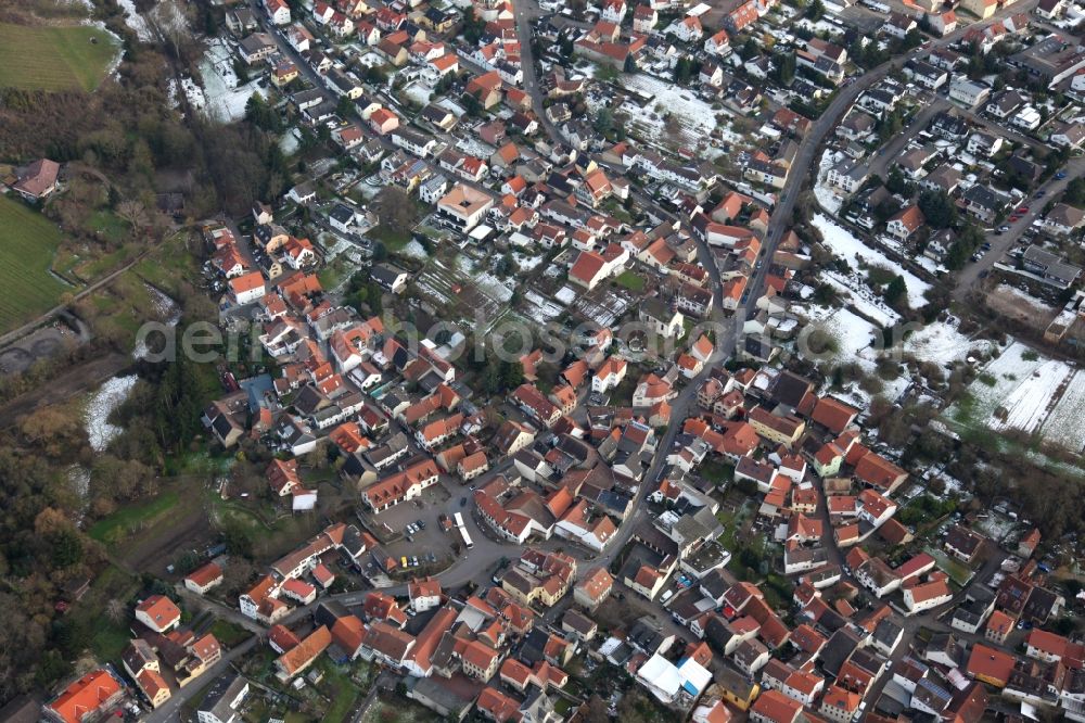 Aerial photograph Wackernheim - Wintry snowy village view in Wackernheim in the state Rhineland-Palatinate