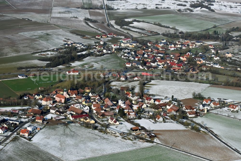 Aerial image Velburg - Wintry snowy townscape with streets and houses of the residential areas in Oberwiesenacker in the state Bavaria