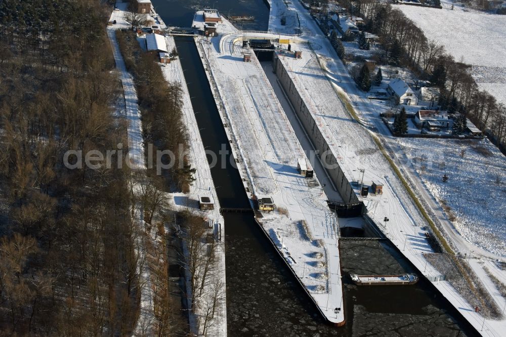 Aerial photograph Wusterwitz - Locks - plants on the banks of the waterway of the Elbe-Havel-Kanales in Wusterwitz in the state Brandenburg