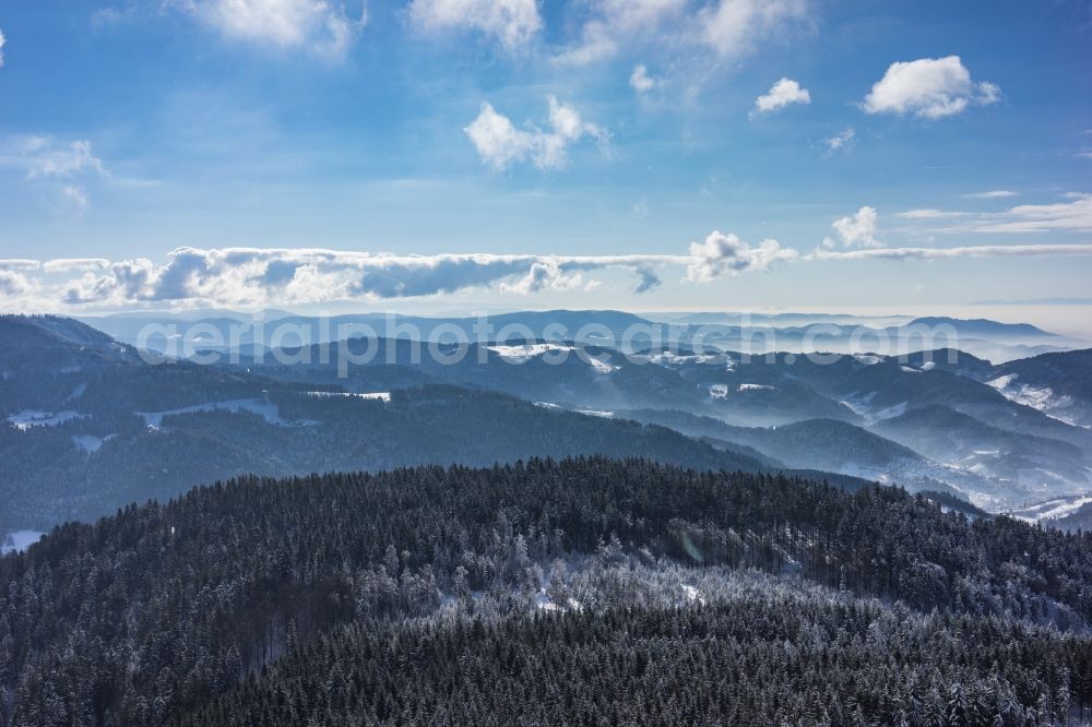 Seebach from the bird's eye view: Wintry snowy forest and mountain scenery in Seebach in the state Baden-Wuerttemberg