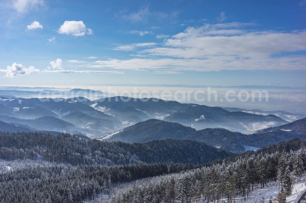 Aerial image Seebach - Wintry snowy forest and mountain scenery in Seebach in the state Baden-Wuerttemberg