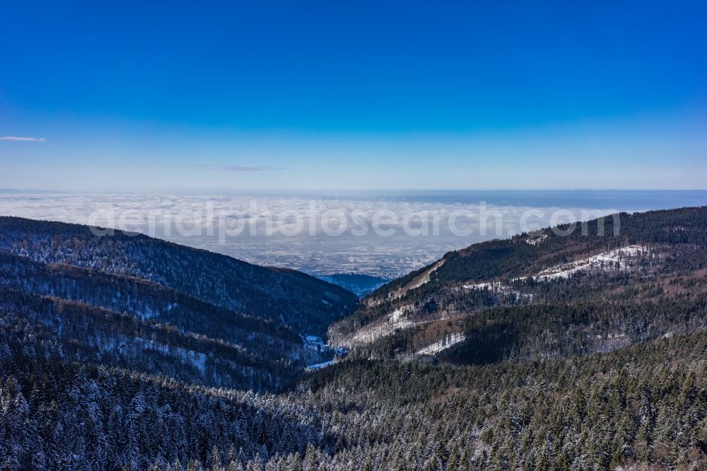 Aerial photograph Seebach - Wintry snowy forest and mountain scenery in Seebach in the state Baden-Wuerttemberg