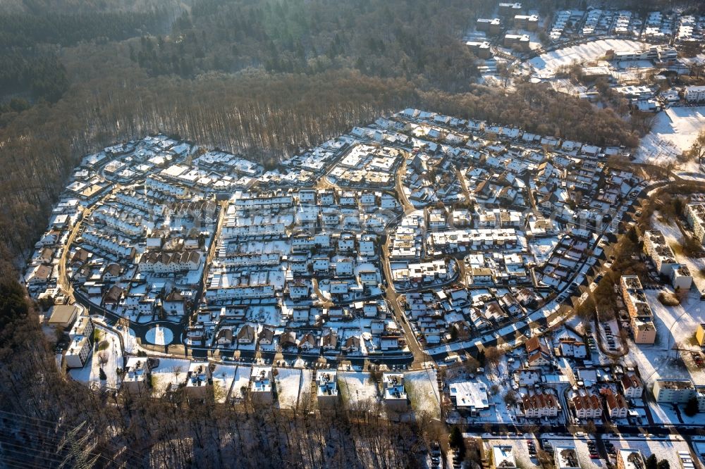 Arnsberg from above - Wintry snowy housing development to moss field in the district of home Ne in Arnsberg in the federal state North Rhine-Westphalia