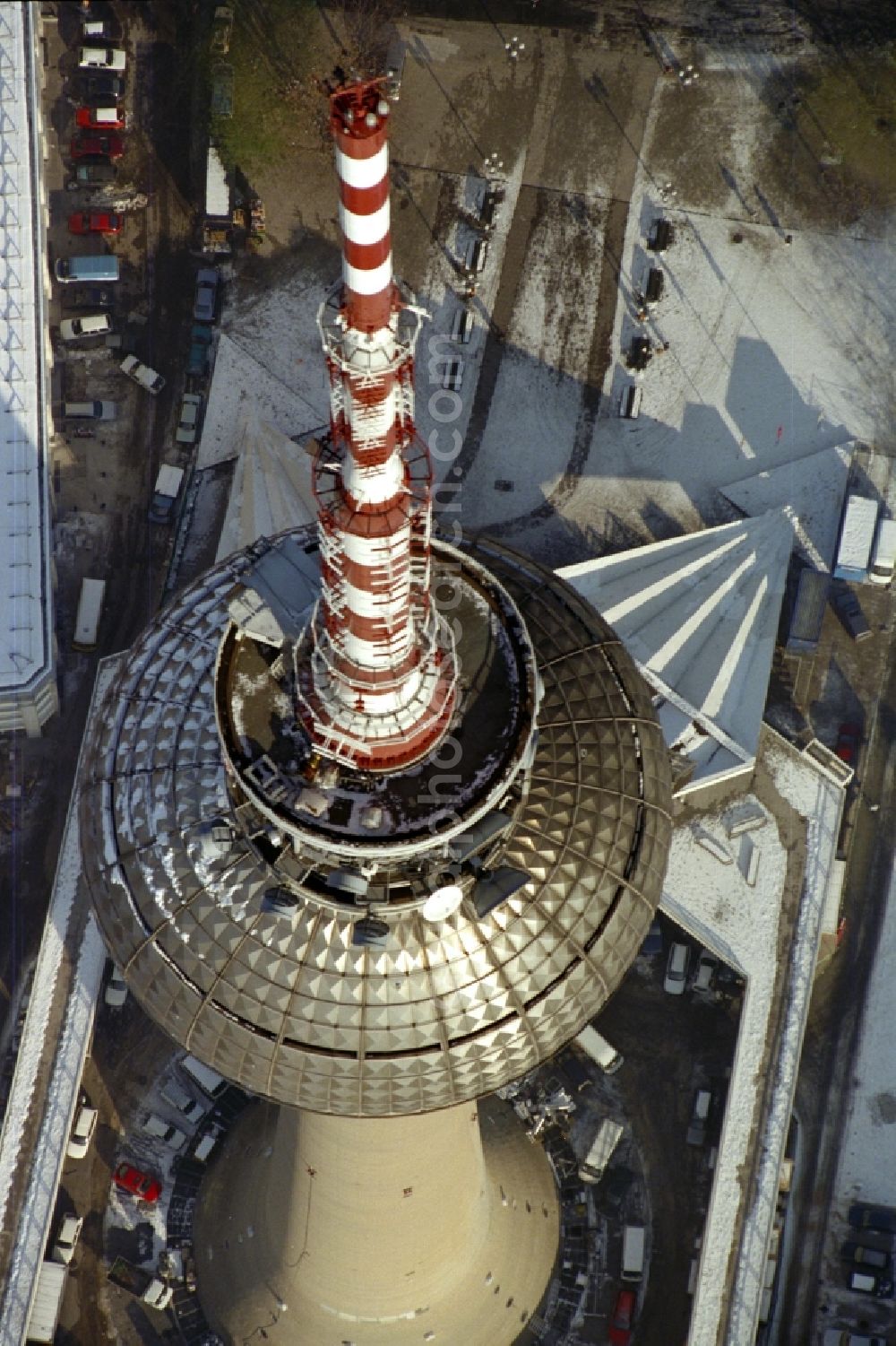 Aerial photograph Berlin - Wintry snowy Television Tower ... in Berlin in Germany