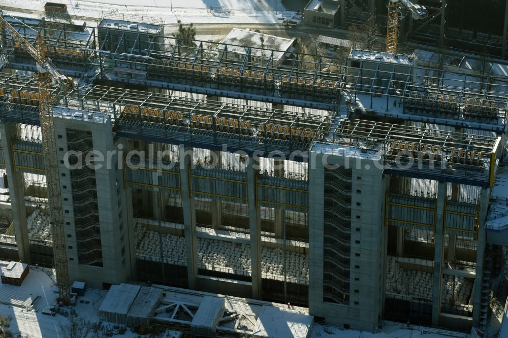 Aerial image Niederfinow - Wintry snowy new building of the boat lift Niederfinow