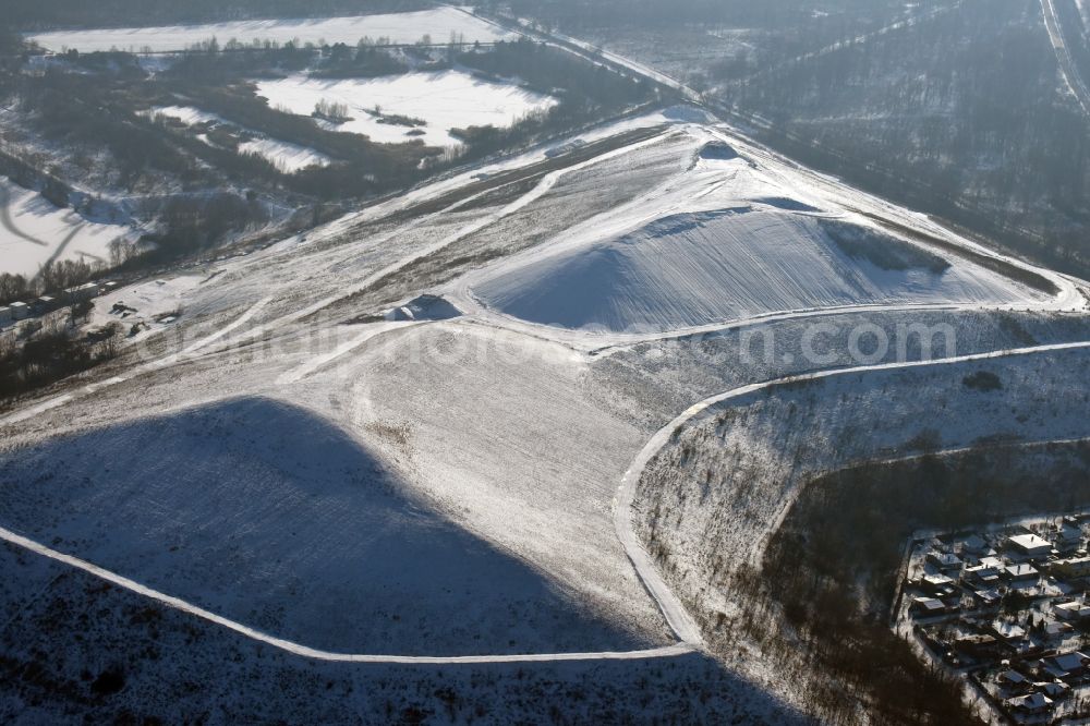 Aerial image Berlin - Wintry snowy site of heaped landfill in Berlin in Germany