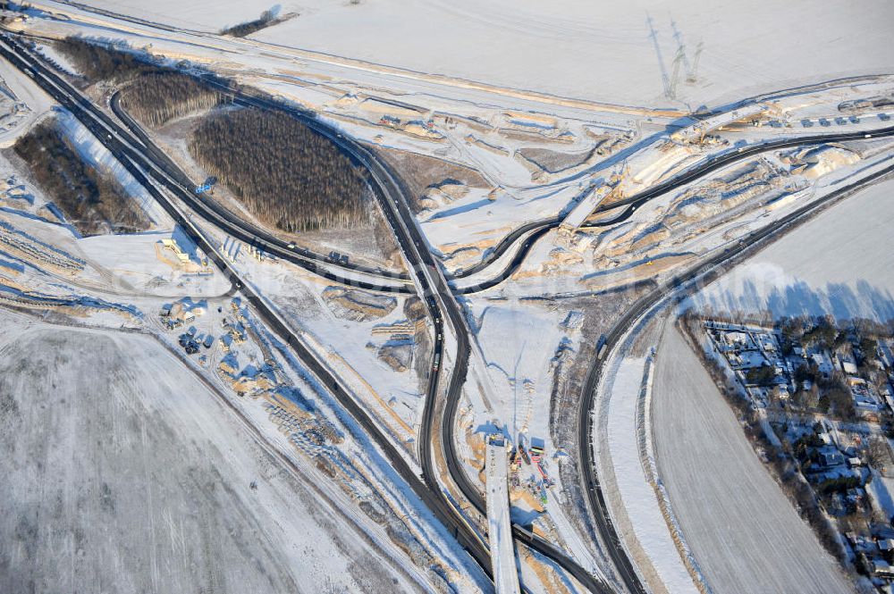 Aerial image SCHWANEBECK - View of the construction site at the highway triangle Kreuz Barnim by snow