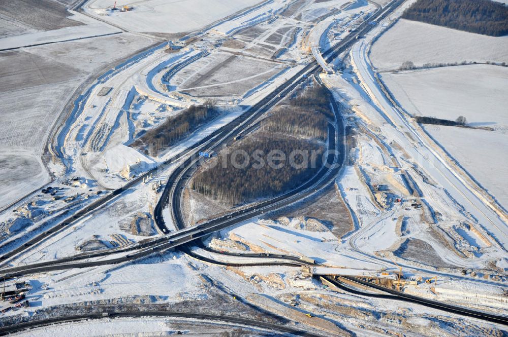 Aerial image SCHWANEBECK - View of the construction site at the highway triangle Kreuz Barnim by snow