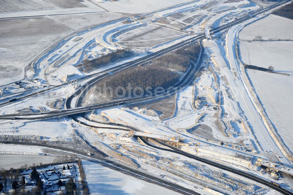 Aerial photograph SCHWANEBECK - View of the construction site at the highway triangle Kreuz Barnim by snow