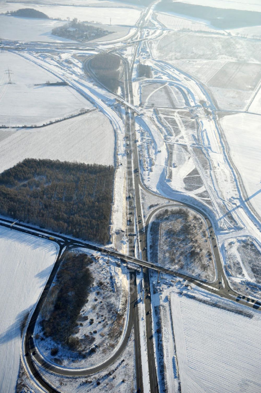 Aerial image SCHWANEBECK - View of the construction site at the highway triangle Kreuz Barnim by snow