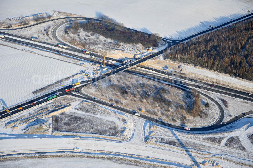 Aerial image SCHWANEBECK - View of the construction site at the highway triangle Kreuz Barnim by snow