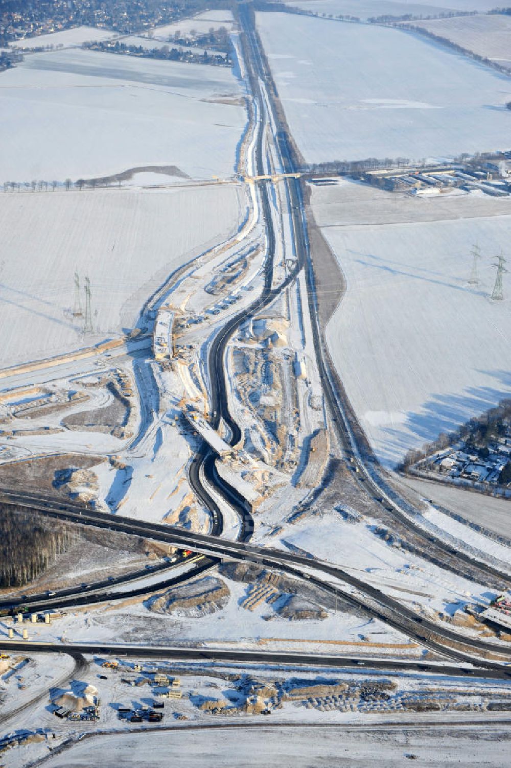 Aerial image SCHWANEBECK - View of the construction site at the highway triangle Kreuz Barnim by snow