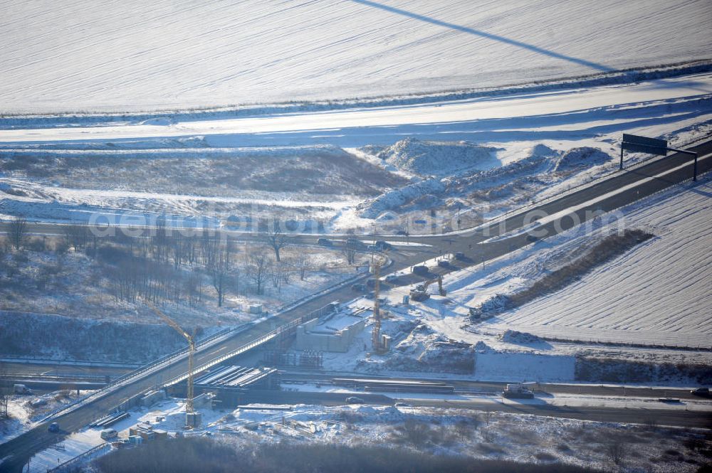 Aerial image SCHWANEBECK - View of the construction site at the highway triangle Kreuz Barnim by snow