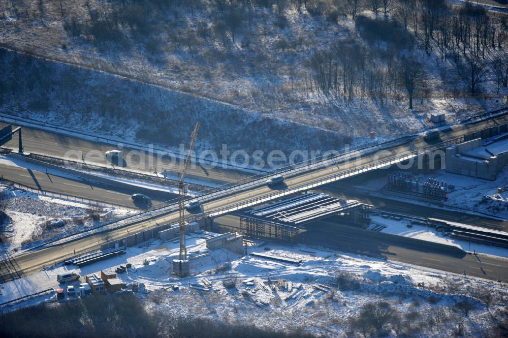 Aerial photograph SCHWANEBECK - View of the construction site at the highway triangle Kreuz Barnim by snow