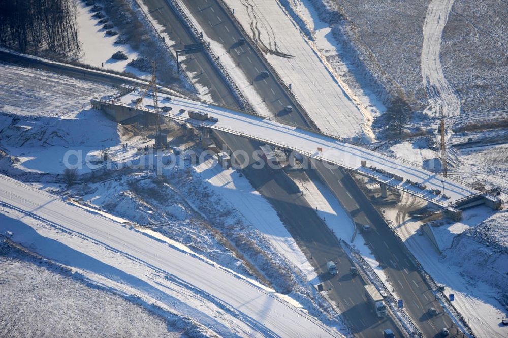 SCHWANEBECK from above - View of the construction site at the highway triangle Kreuz Barnim by snow