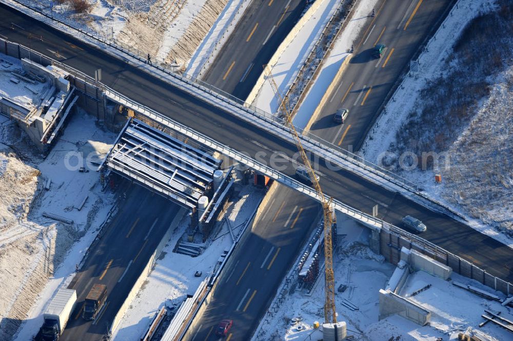 Aerial image SCHWANEBECK - View of the construction site at the highway triangle Kreuz Barnim by snow