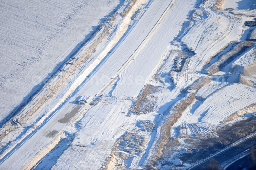 Aerial image SCHWANEBECK - View of the construction site at the highway triangle Kreuz Barnim by snow