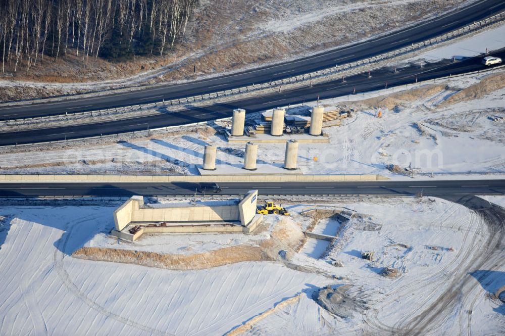 Aerial image SCHWANEBECK - View of the construction site at the highway triangle Kreuz Barnim by snow